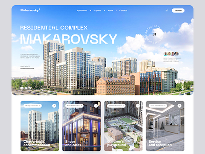 Residential complex Makarovsky apartaments building construction design graphic design landig page landing minimalism ui жилойкомплекс макаровский