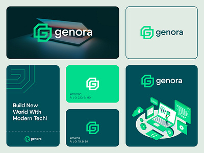 genora - Logo Design Concept ai artificial intelligence brand identity branding concept connect connection creative design designer portfolio internet letter g logo logo designer modern software startup tech technology unique