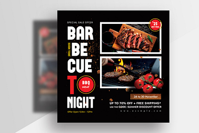 BBQ to Night Square Flyer bbq branding company design flyer graphic design restaurent