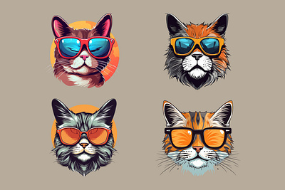 Simple cat cute face with sunglasses animal branding cat design editable elegant graphic design illustration logo minimal modern simple sunglasses