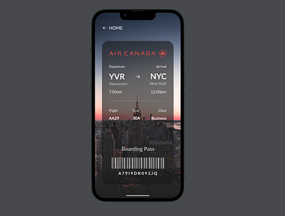 Air Canada Boarding Pass 🍁 air canada app barcode boarding pass design flight logo plane ticket travel pass ui ux