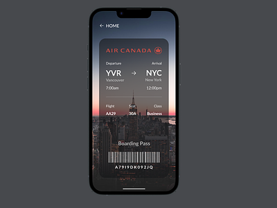 Air Canada Boarding Pass 🍁 air canada app barcode boarding pass design flight logo plane ticket travel pass ui ux