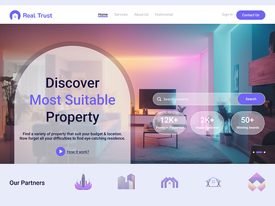 Real Estate Landing Page animationa design design services geeksinux graphic design interaction design landing page muhammad nawaz rizvi product design real estate landing page real estate web design real trust real trust landing page uiux uiux design kit web design