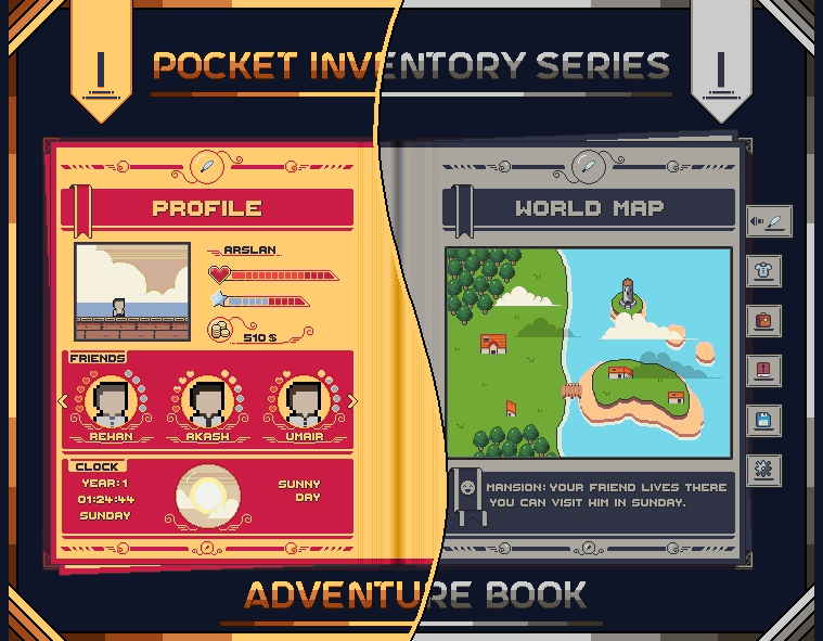 Pocket Inventory Series #1 : Adventure Book 2d asset pack graphical user interface gui humblepixelofficial pixel art png sprites top down unity user interface ui
