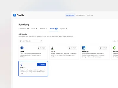 Recruiting Platform app board cards clean design hr interface job manage minimal modal overlay segment tabs takeover ui ui design ux ux design web
