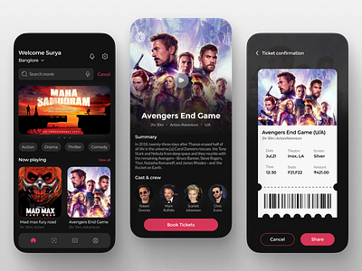 Movie Ticketing UI - Concept design 3d adobe aftereffects animation app app ui concept design design figma graphic design motion graphics motiondesign movieapp ui ui design uiux user experience user interface ux uxui