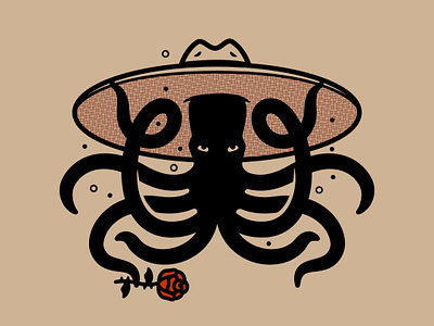 Octo character design cowboy hat design illustration octopus rose silhouette western