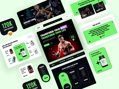 Gym, Fitness Landing Page ahmed somon bodu transformation body branding creative design crossfit fitness gym illustration landing page minimal personal trainer planner price plan sport training uiux website weight loss workout