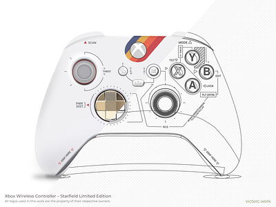Reproducing the Xbox Controller – Starfield Limited Edition controller design drawing game graphic design madewithvectornator skeuomorphism starfield vector vectornator xbox