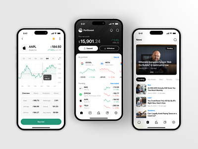 Stock Management Mobile Application app chart clean crypto design finance financial invest investment ios minimal money paymeny portfolio stock trading ui user interface ux wallet