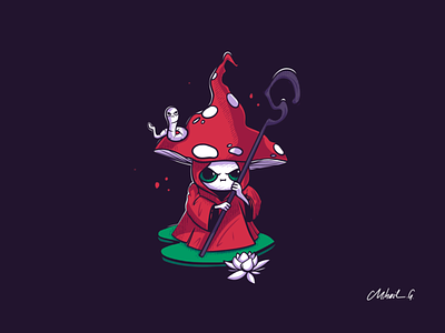 Little Defender of the Nature 2d character cute defender illustration lily magical mushroom nature pet powerful procreate red robe spells staff t shirt