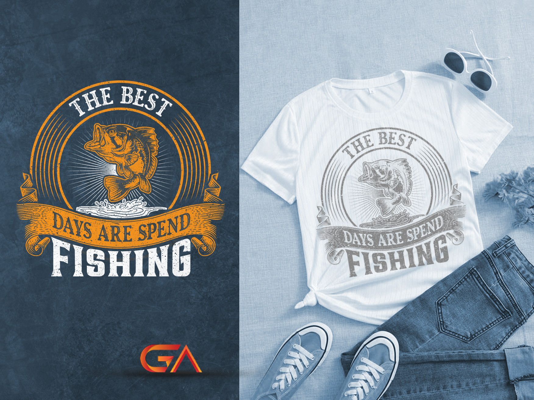Fishing T-shirt Design, Free Mockup Download, Tee