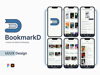 BookmarkD - Book Database App books branding design figma graphic design illustration landing page logo mobile app design reading tracker ui ux