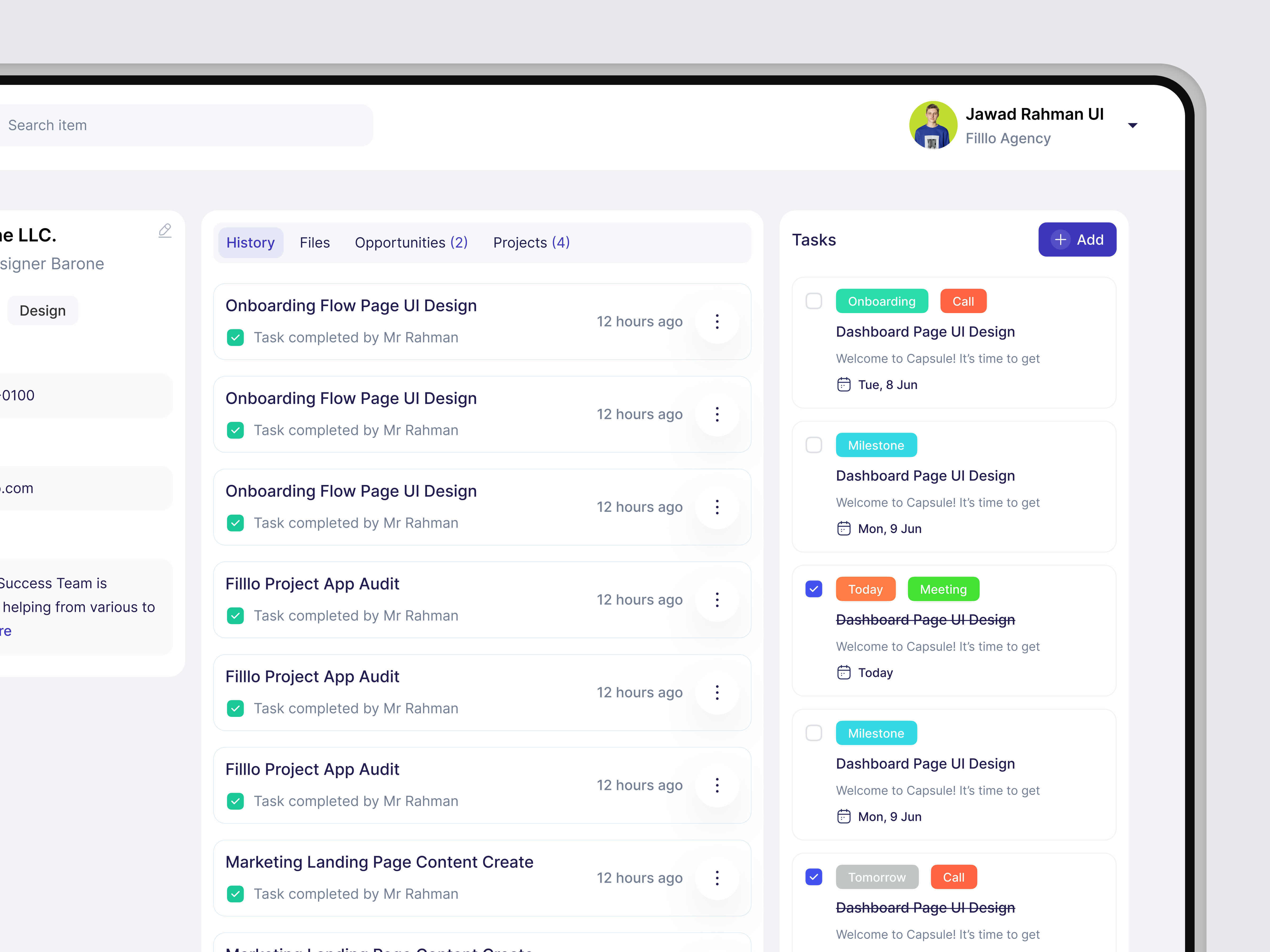Caps CRM SaaS - Profile b2b crm crm profile dashboard dashboardui design filllo management profile project project management saas saasui task ui ux web webapp