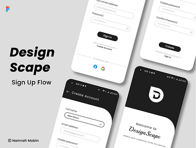 Design Scape - Creativity App | Daily UI 001 | Sign Up Flow black and white create account creativity app design app log in sign up ui ux