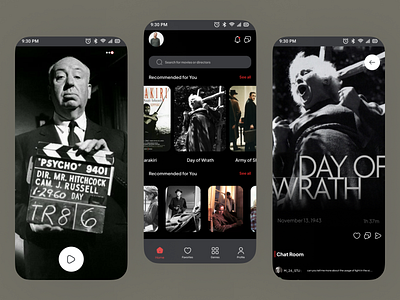 Cinephile App for movie lovers android app art chat chatroom cinema cinepghile cinephile description design figma media movie movies share social social network suggestion ui ux