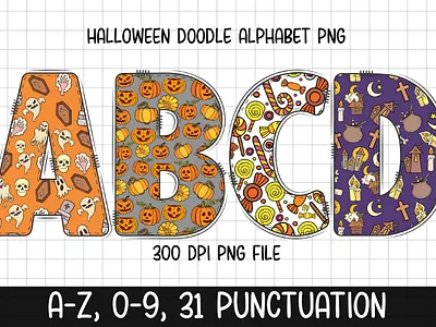 Halloween Doodle Alphabet halloween friends svg
