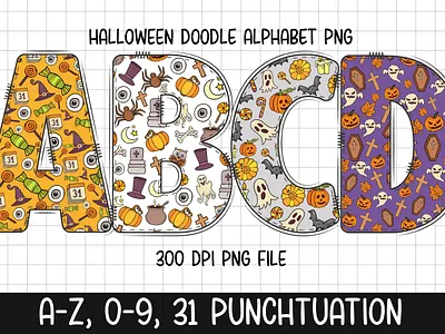 Halloween Doodle Alphabet halloween friends svg