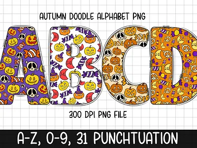 Halloween Doodle Alphabet halloween friends svg