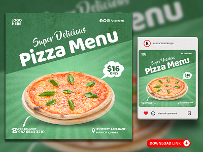 Delicious Pizza Menu Social Media Banner Template 3d ads design animation banner branding facebook banner food banner graphic design instagram post logo motion graphics pizza pizza menu pizza offer promotional ads restaurant banner restaurant post social media ui web banner