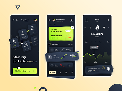 Crypto Wallet App app application brand branding creativemarket credit card cryptocurrencies curves statistics graphic design illustrator ai menu buttons ions navigation photoshop psd print designer seraphinbrice typo typography ui ux designer wallet