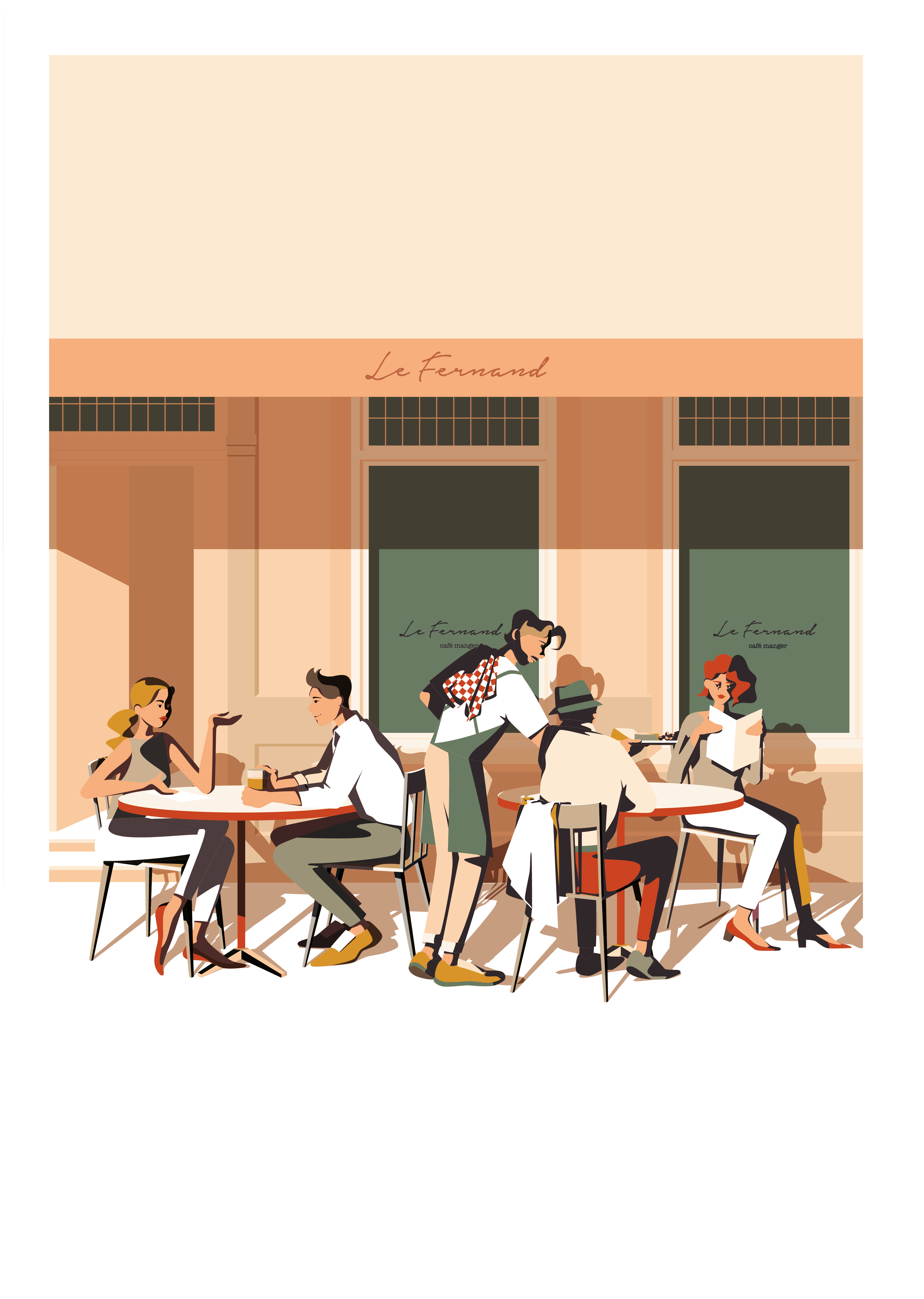 Le Fernand, Maastricht cafe city illustration digital illustration illustration people print restaurant summer terrace