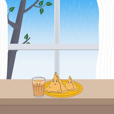 Rainy Season - Tea & Samosa illustration ui ui design