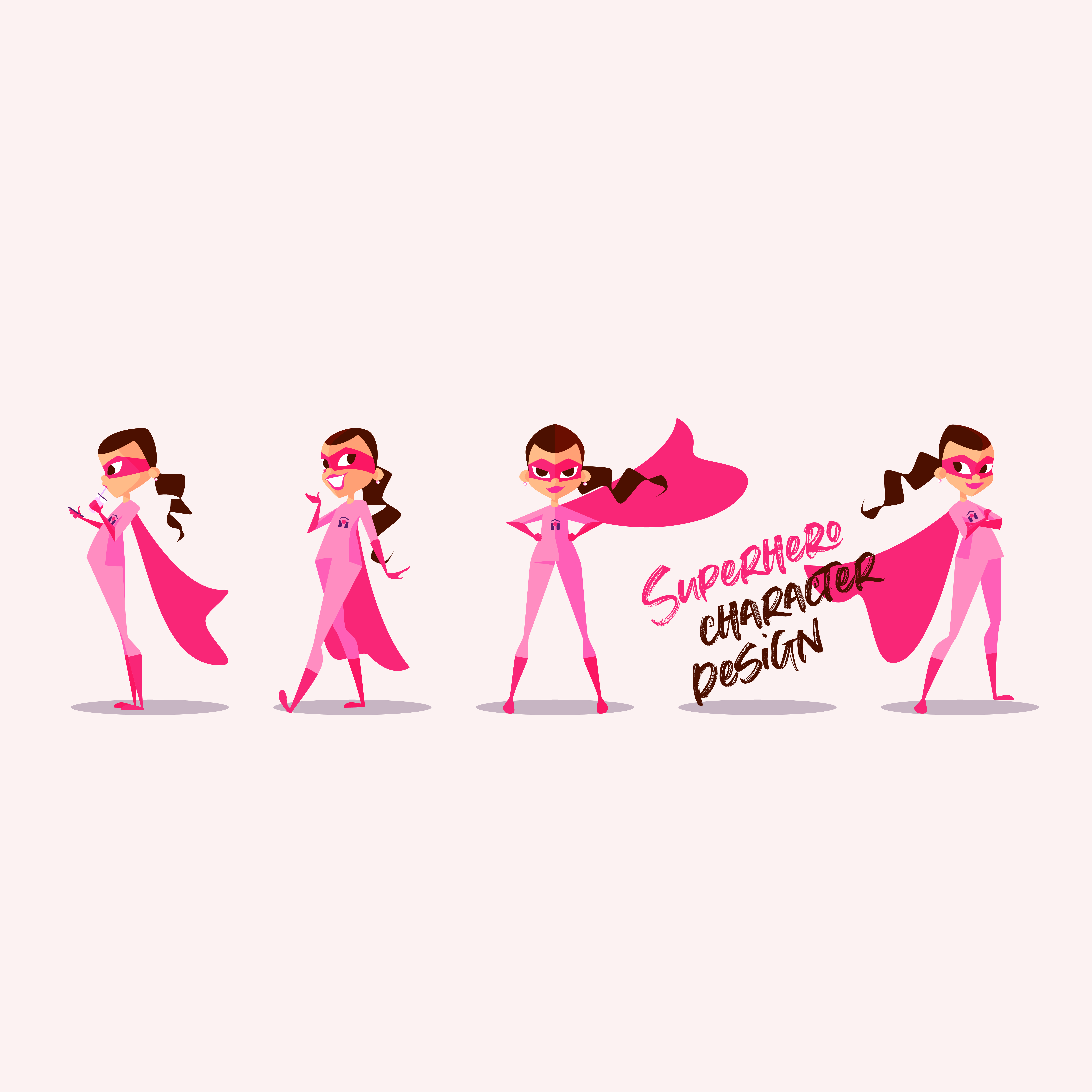 Character design cape character design girl illustration illustration art masked pink poses superhero