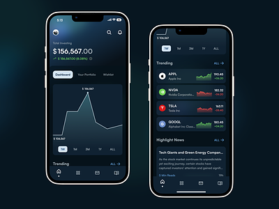 Investment Mobile App Exploration app awesome chart clean crypto dailyui design graph graphic design investing investment minimal mobile money stocks ui user experience user interface ux wallet