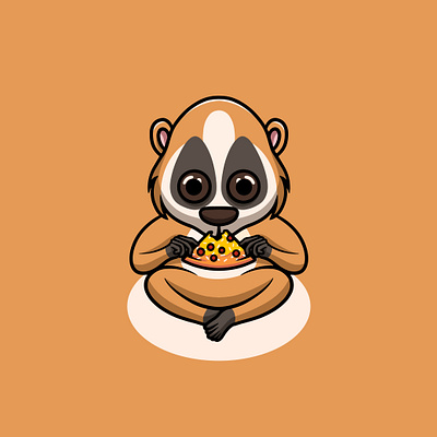 Cute Slow Loris Eating Pizza Illustration cute loris graphic design illustration ui