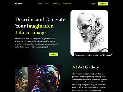 AI photo generator landing Design ai ai web design artificial intelligence dark dark landing dark landing design design illustration landing ai photo generator landing design ui uiux uiux design ux vector web dark web design