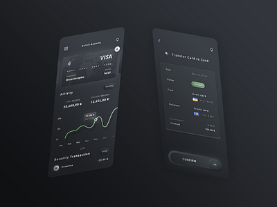 Wallet App n°4 activity activity balance brand branding credit card cryptocurrencies curves statistics dark theme din pro fonts graphic design illustrator ai photoshop psd print designer recently transactions transfert card typo typography ui ux designer wallet ap