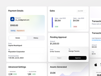 Dashboard Elements advanced settings assets charts dashboard elements graph graphs history payment payment details payment history pending approval sales