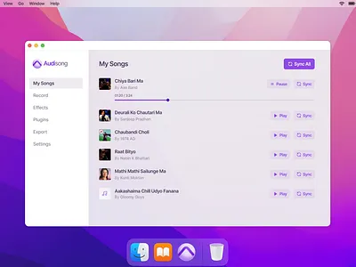 Audisong - Audio app for macos apple clean design dark mode dark theme ios light theme mac os designs macos modern design modern ui design ui