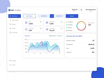 TaskShift Affiliate Dashboard Design dashboard dashboard design data analytics design freelance platform freelancing website statistics ui ui design user metrics ux ux design web design