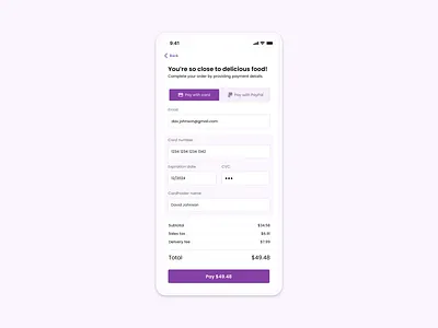Credit card checkout app design product design ui ux