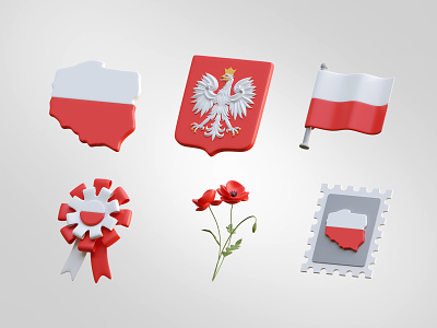 Poland 3D symbols/icons 3d blender eagle flag icons illustration logo poland polska poppy stamp symbols ui web