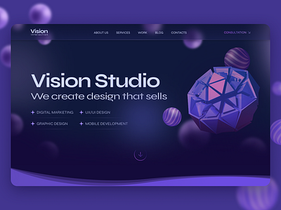 Hero Section - Website for development studio 3d animation branding graphic design interaction motion graphics studio ui