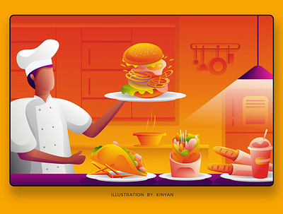 Chef Meals Cooked Fresh food delivery illustration kitchen takeout web