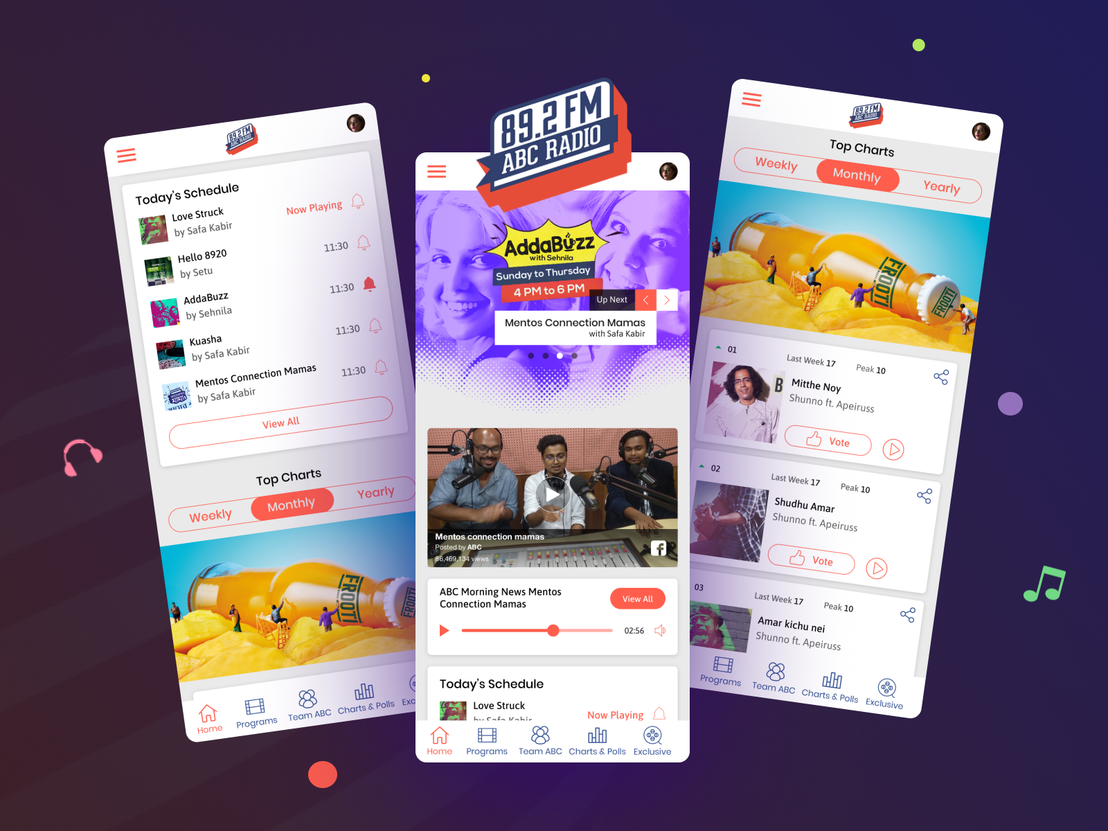 ABC Radio - Web & Mobile App abc abc radio app bangladesh branding fm radio media mobile radio ui ux web web radio