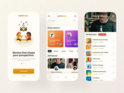 (Podbuuz) Podcast listening Apps UI Design android app apps audio best clean design designer hire ios minimal mobile modern nice podcast product design top trendy ui ux