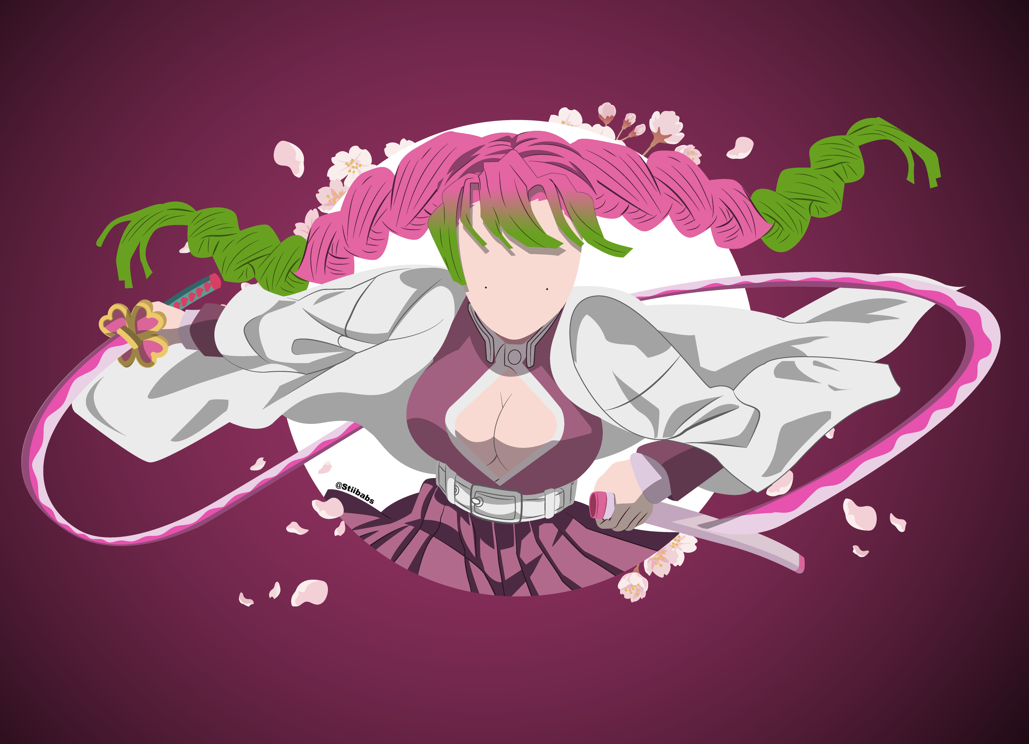 Download free Aesthetic Mitsuri Kanroji Cute Demon Slayer Graphic Art  Wallpaper - MrWallpaper.com