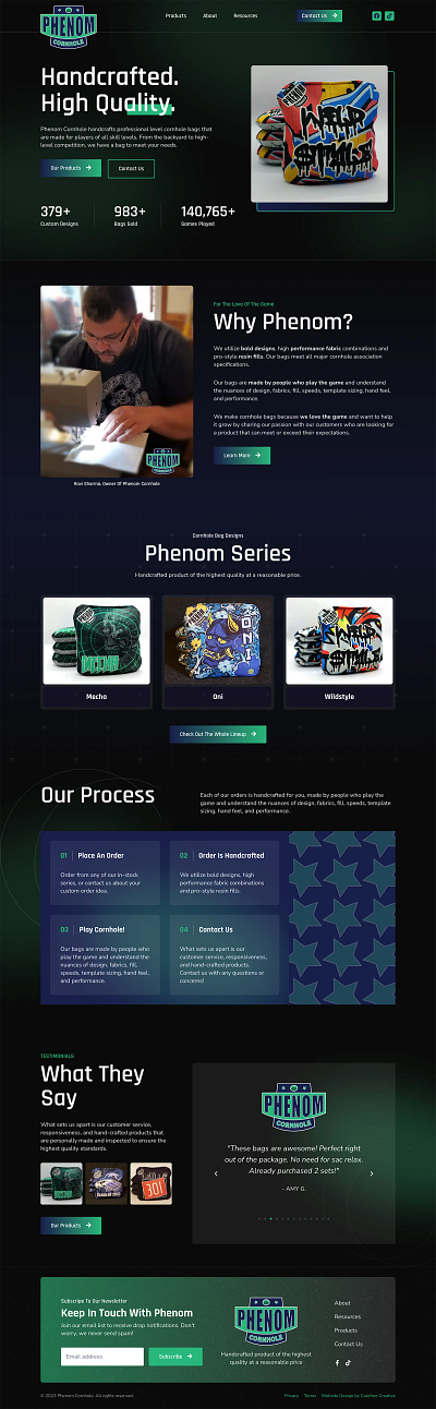 Website Design for Phenom Cornhole web website design