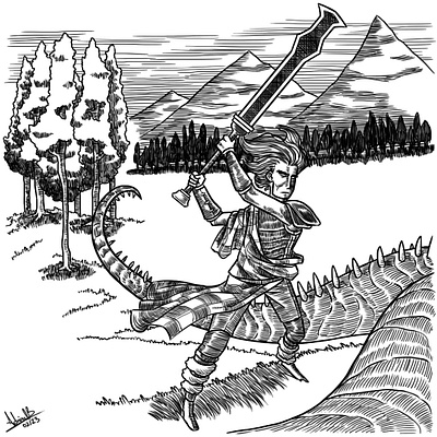 Highlander blackandwhite bnw character characterdesign creature digital fantasy highlander illustration lineart medieval monochrome monster warrior