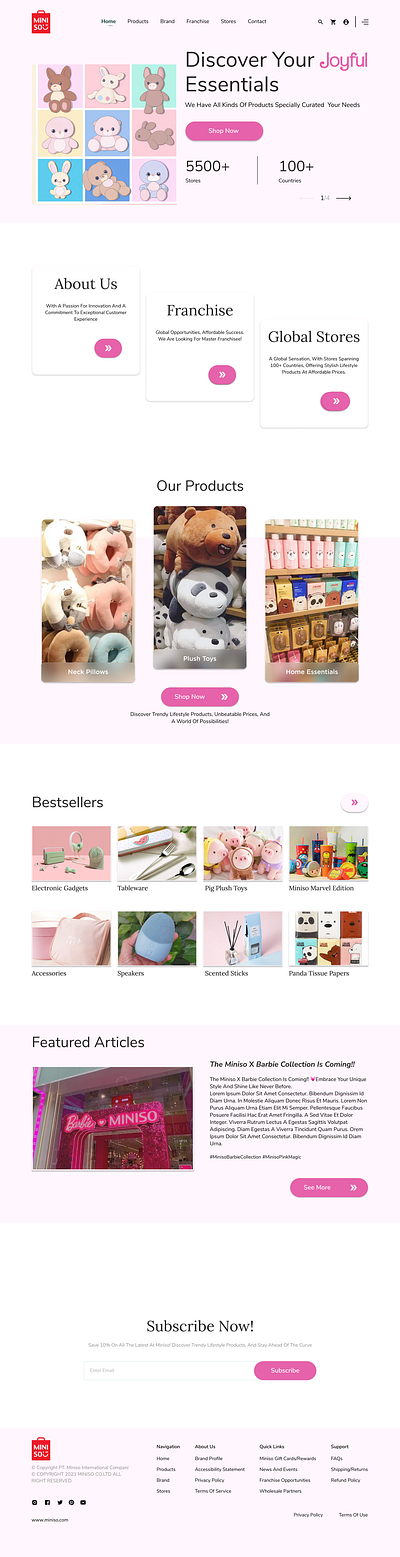 Redesigned Miniso Website ft. Barbie inspired app branding dailyui design logo miniso ui uiux ux