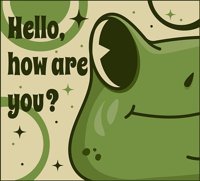 Funny poster with a frog face green color