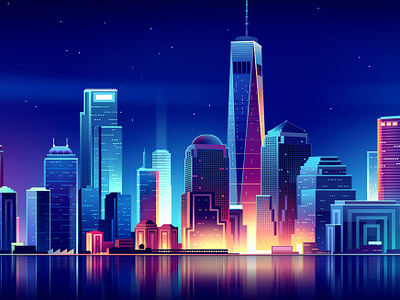 New york skyline archi banner brand city cityscape company design futur header illustration light neon retro skyline stylescape tech travel usa web