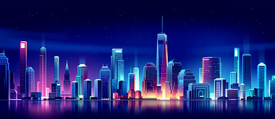 New york skyline archi banner brand city cityscape company design futur header illustration light neon retro skyline stylescape tech travel usa web