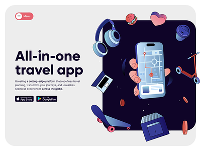 TravelHub home page interaction animation app app design design home page illustration interaction ladning landing page travel motion motion design traveling ui ux web design website