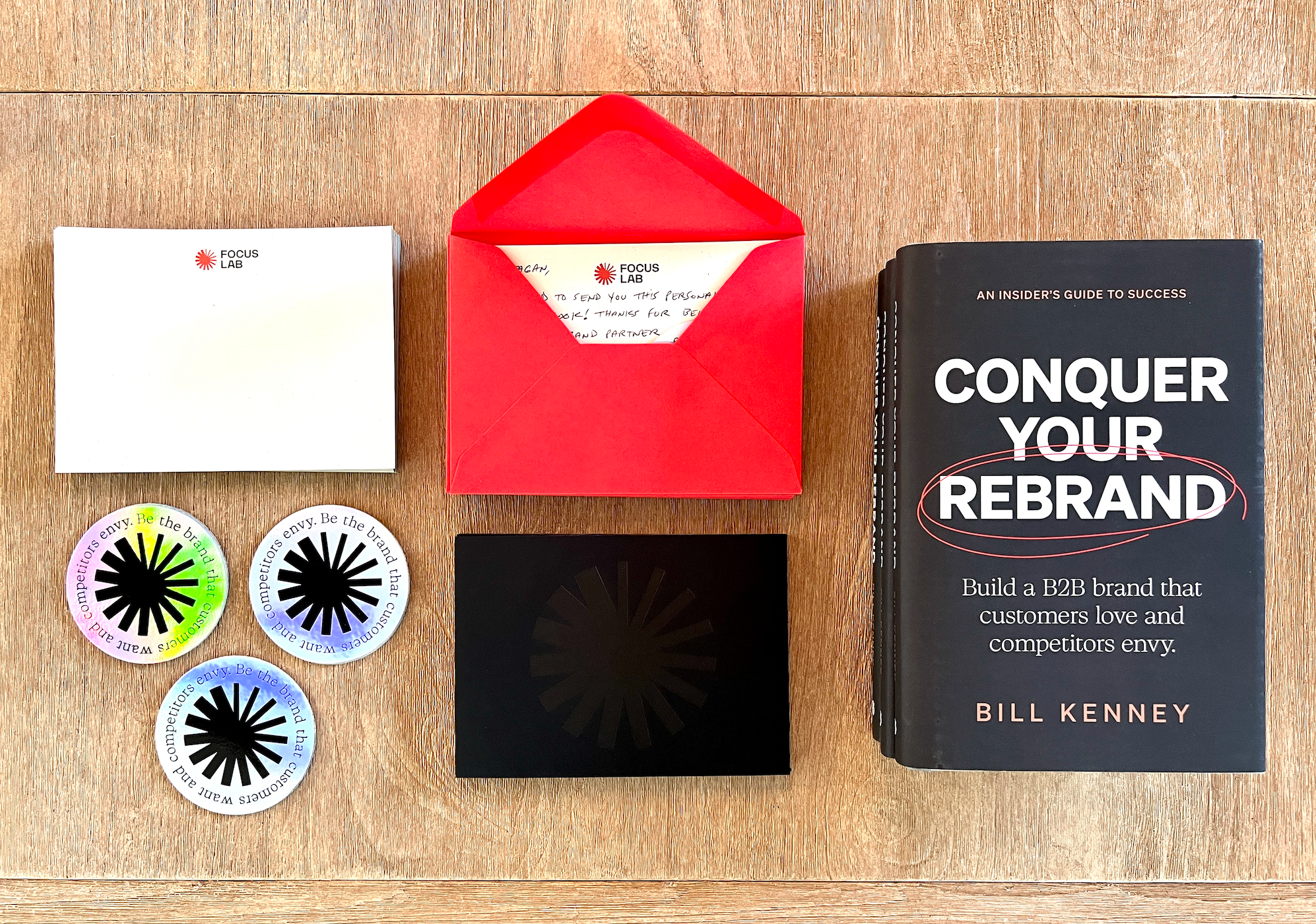 Conquer Your Rebrand custom mailings! author b2b branding bill kenney book brand agency brand identity brand strategy branding conquer your rebrand design focus lab packaging rebranding shipping